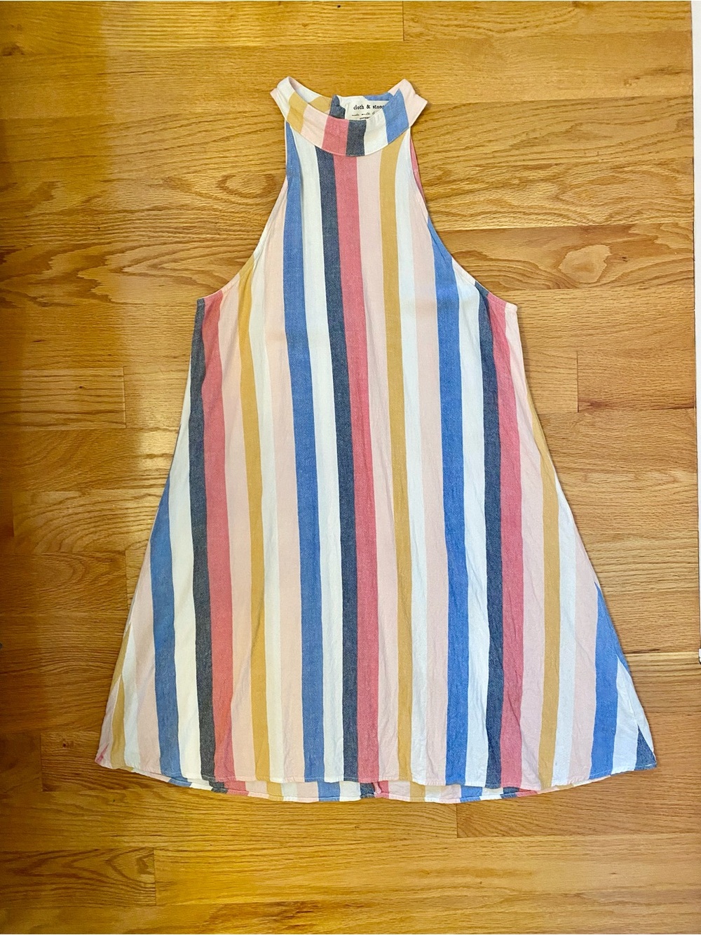CLOTH & STONE ANTHROPOLOGIE striped linen blend halter dress - Picture 8 of 10